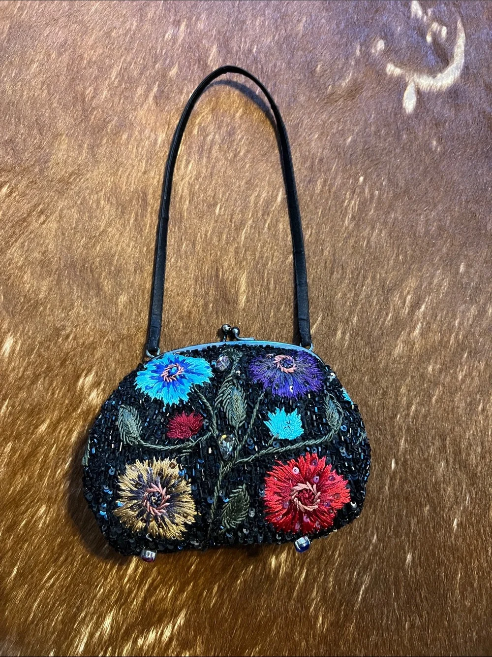 Santi Embroidered Black Floral Sequin Wristlet